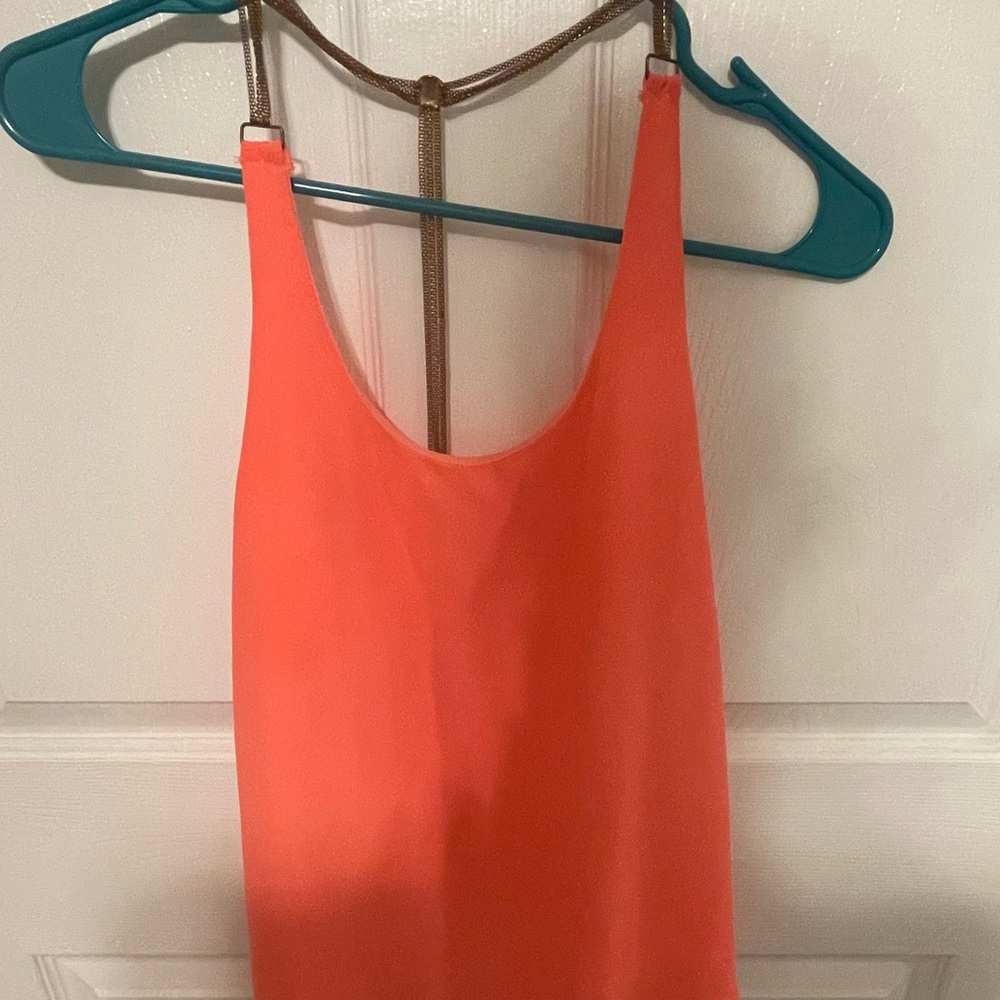 Hot pink tank with chain sleeves